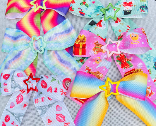 Amy Fancy Long Ribbons & Bows Clips - 2pc